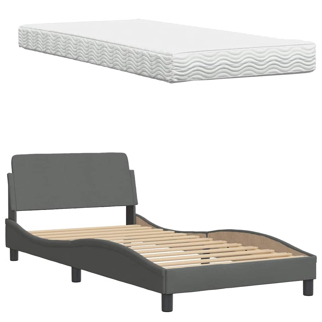 Bed with Mattress Hanko Dark Grey 100x200 cm Fabric