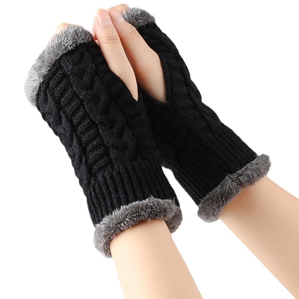 Soft Knitted Gloves Windproof Winter Women Gloves New Half-Finger Gloves Women