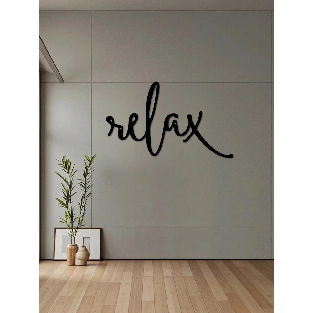 Black Metal Relax Word Art Deco Style Wall Decor Modern Bathroom Sign Iron Art Hanging Decoration