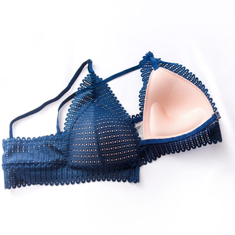 Lace Front Button Bralette Women's Underwear Sexy Backless Bra Without Bones Push Up Bra Triangle Thin Lingerie