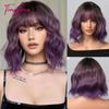 Blue Bob Curly Wavy Synthetic Wigs with Bangs Short Colorful Blue Cosplay Wig for Women DaiIy Lolita Natural Heat Resistant Hair