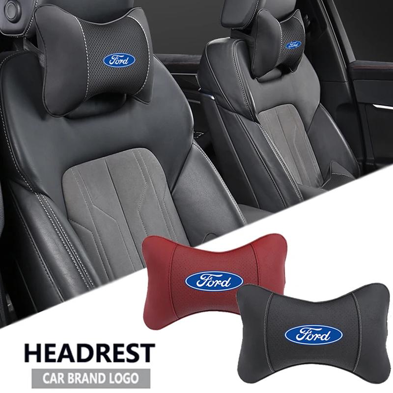 1Pcs Car Seat Memory Foam Headrest Auto Logo Neck Pillow For Ford S MAX Ranger Focus Fiesta Mondeo Kuga Mustang Escort KA C-Max