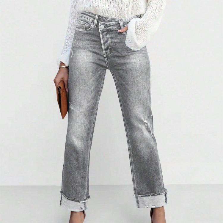 Women Slim Straight High Waist Stretch Denim Jeans Solid Color Pantalones De Mujer