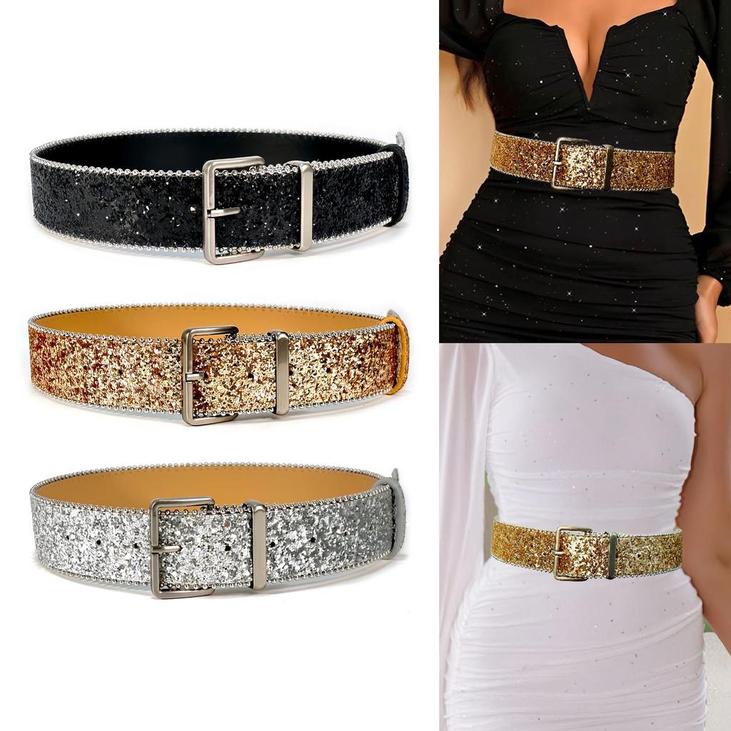 Сверкающий ремень-пряжка с пайетками для взрослых и подростков Blingbling Розовый поясной ремень Модная поясная лента для платьев свитеров