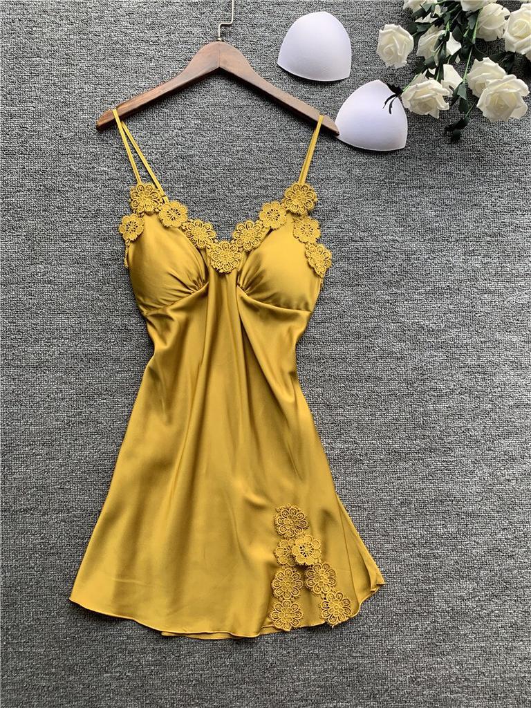 Женская ночная сорочка-мини из полиэстера с кружевной отделкой