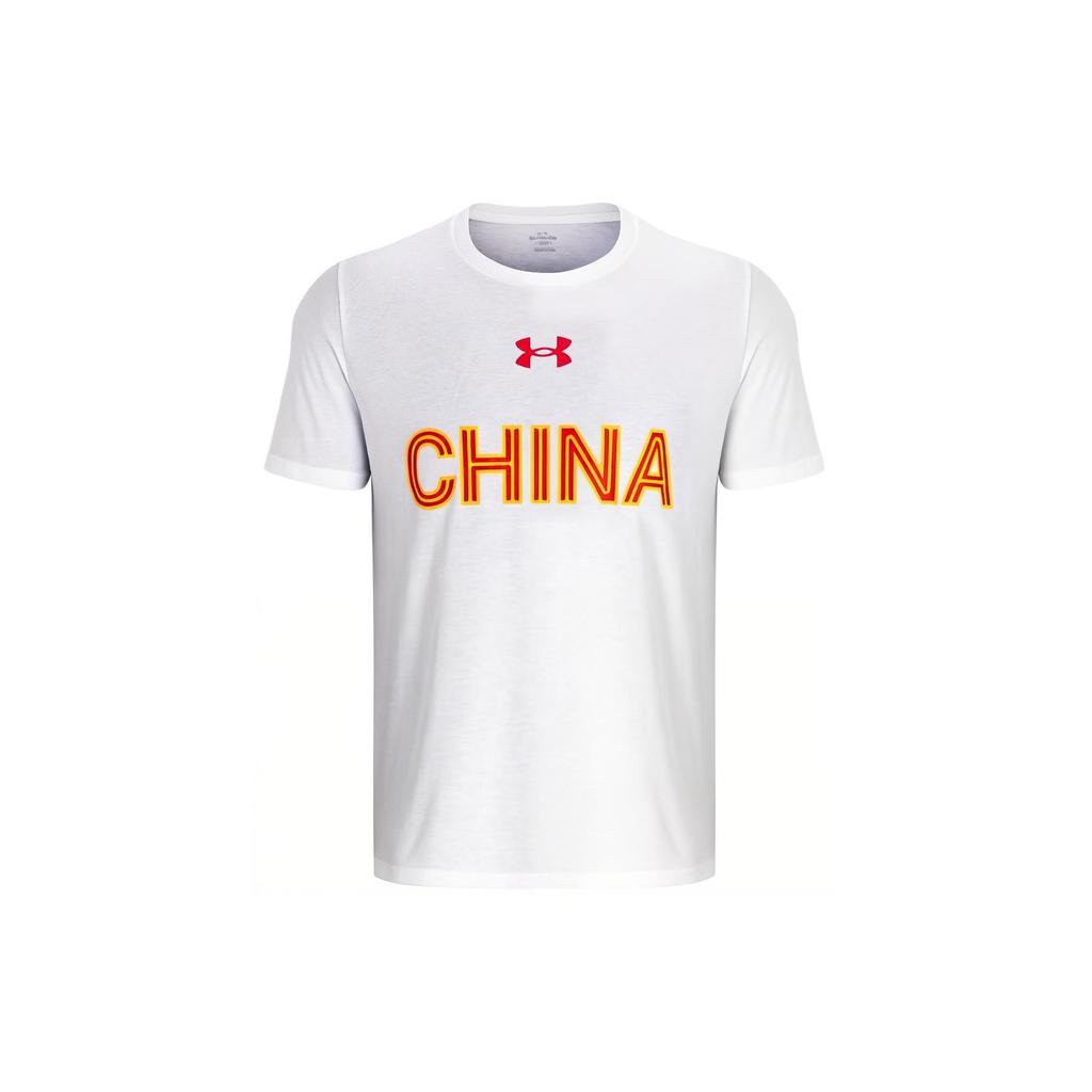 Under Armour Letter Print Casual Round Neck Pullover Short Sleeve Regular T-Shirt Men Tops White 1382827-100