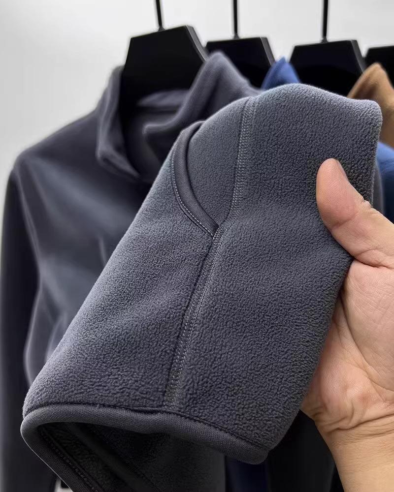 Мужская флисовая куртка однотонного цвета - Осенне-зимний повседневный кардиган-свитшот с трендовым свободным отложным воротником.