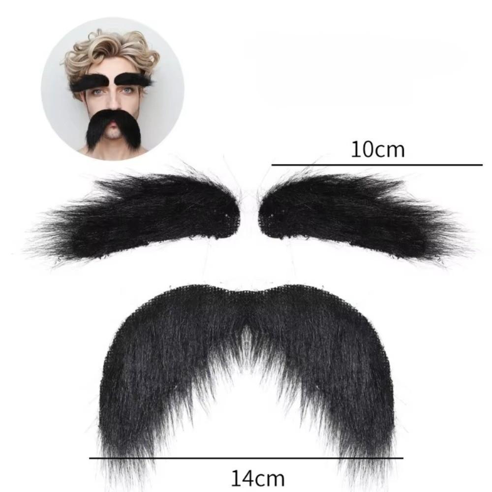 Self-Adhesive Fake Beard Set Hairy Facial Hair Props Novelty Eyebrow Mustache Set Christmas Party