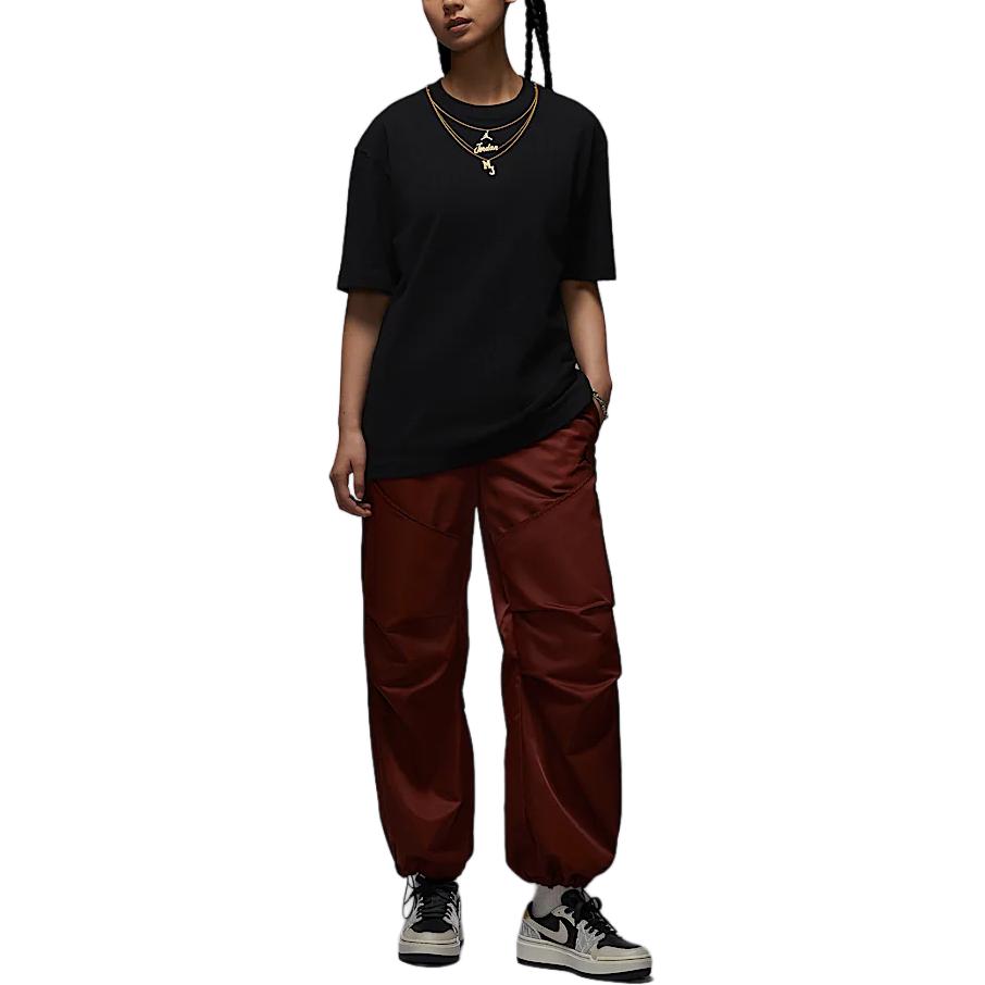 Jordan Футболка женская с круглым вырезом, свободного кроя, с коротким рукавом, дышащая, с логотипом-буквой, черная IH0834010