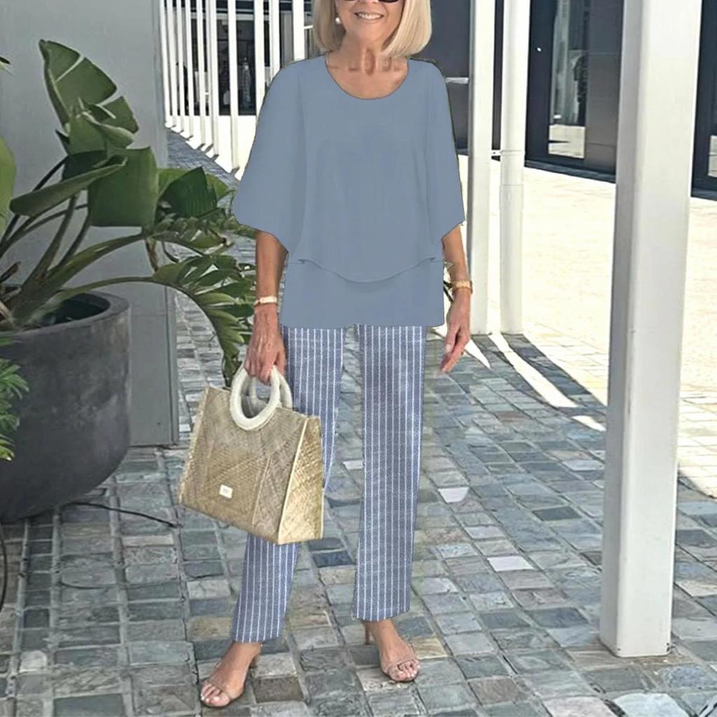 Хлопковая одежда, женские топы и брюки, летний комплект из двух предметов