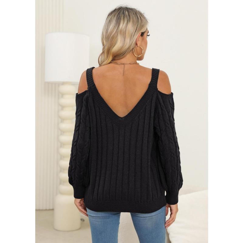 Женский осенне-зимний глубокий V-образный сексуальный свободный свитер без бретелек