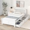 Wooden Bed, Single Bed, Youth Bed, Adult Bed, with Storage Drawers, Frame Made of Pine Wood, White (90x200cm)