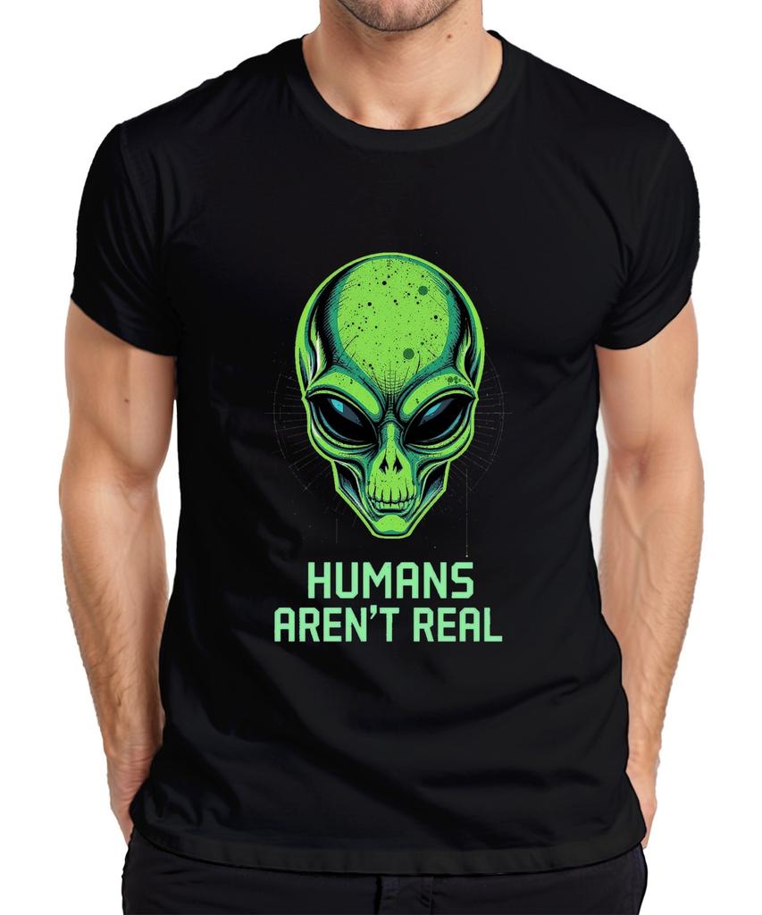 Humans Aren't Real Alien Skull Green UFO SciFi Funny Gift Men's T-Shirt