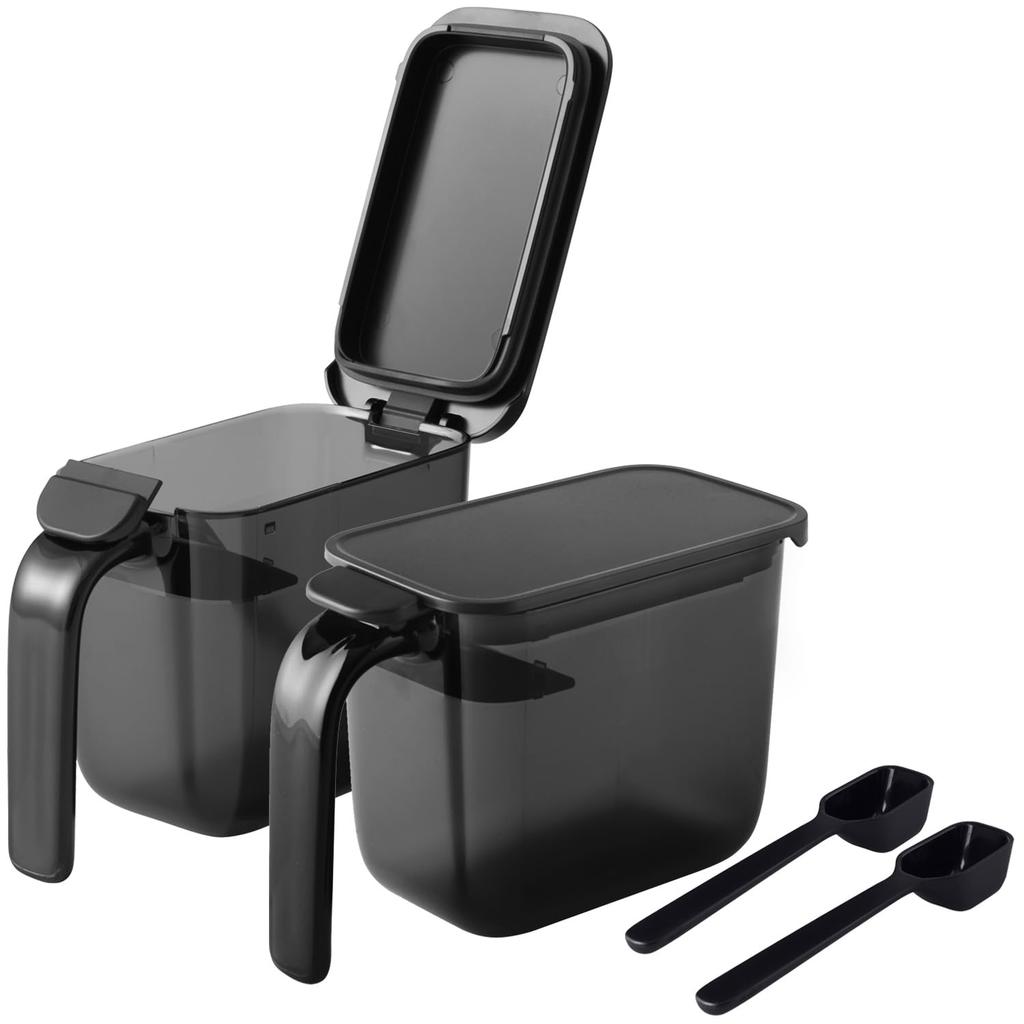 Marna Seasoning Pot with Spoon Seasoning Container with Salt and Sugar Shakers Good Lock Container R209BK (One-Touch Opening), Moisture-Proof Gasket,