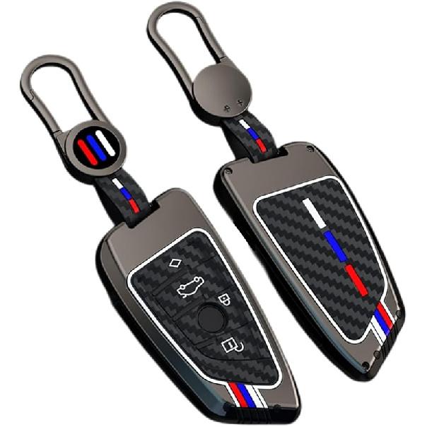 Carbon Fiber Key Fob Cover Case Metal Shell Cover Compatible For BMW 5 6 7 Series X1 X2 X3 X5 X6 X7 (Gunmetal
