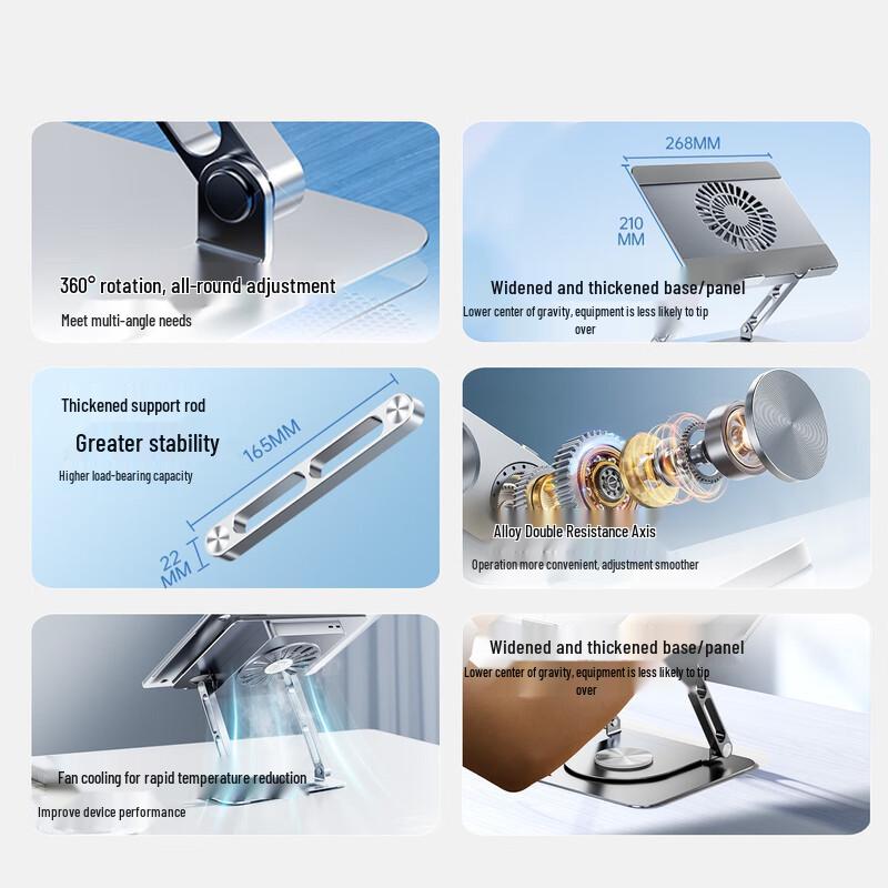 llano Adjustable Laptop Cooling Stand with 360° Rotation and Fan