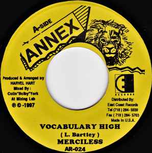 7-дюймовая пластинка MERCILESS, SLY DUNBAR - Vocabulary High НИКАКОЙ Annex 1997 Ямайка Регги, Ска и Даб Б/У