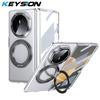 KEYSION Вращающийся на 360° магнитный чехол-подставка с кольцом для HONOR Magic V3, прозрачный жесткий чехол для ПК-телефона со стеклянным защитным экраном