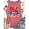 Elegant Vest for Women ALOHA Hawaiian floral print casual loose summer vest Fashionable and elegant tops for commuting, vacation, and everyday wear,