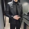 Мужская кожаная куртка в корейском стиле: Осенне-зимняя повседневная рабочая одежда облегающего кроя с лацканами и бархатной подкладкой.