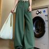 Большие размеры, зеленые, с высокой талией, широкие джинсы для женщин, летний дизайн, свободные, прямые, до пола, брюки, модные
