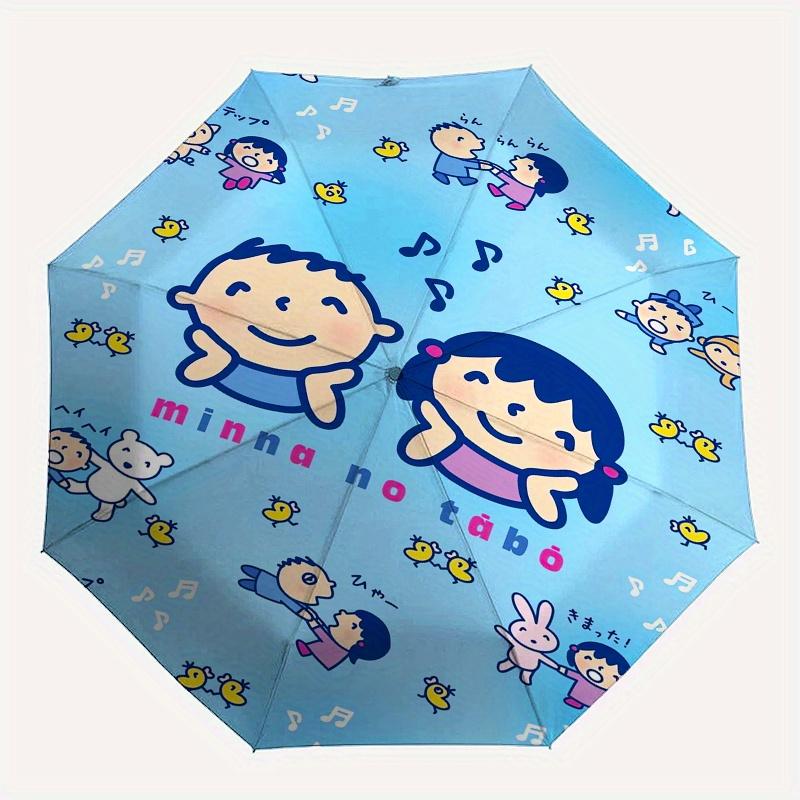 MinnaNoTabo Automatic Folding Umbrella-Simple 8-Rib Design, Bright Cartoon Pattern, Durable Iron Frame, Suitable For Travel, Outdoor, Beach-