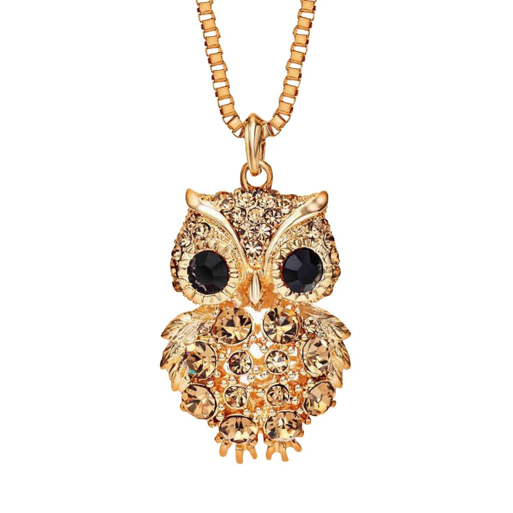 Elegant Geometric Owl Pendant Necklace Featuring Rhinestone Accents In Gold Color