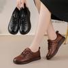 Fashion Original Natural Leather Shoes for Women Soft Soled Round Toe Mom Flats Woman Lace Up Anti Slip Loafers Ladies Moccasins