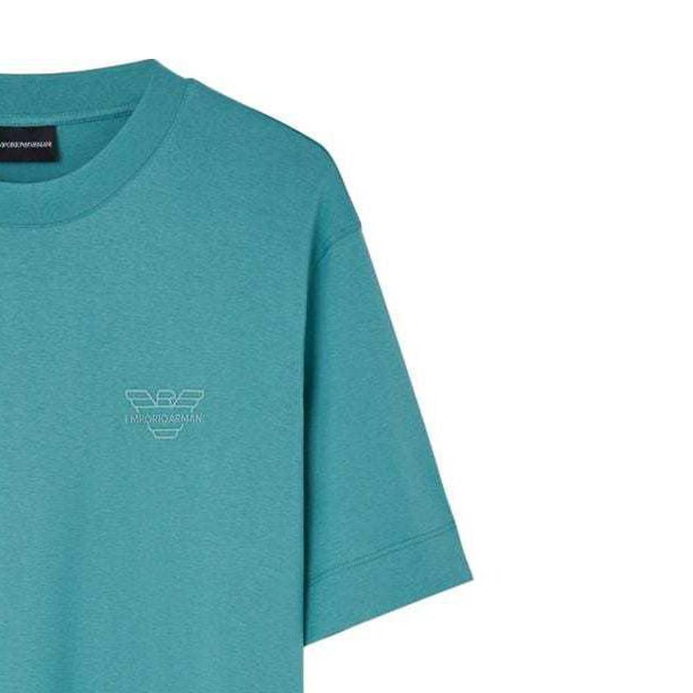 Emporio Armani Мужская футболка с принтом логотипа, круглым вырезом и короткими рукавами, светло-голубая, 3D1TH3-1JOCZ-0748