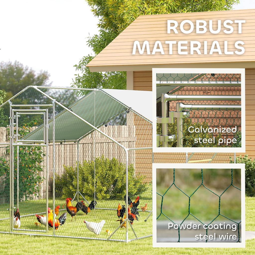 Chicken Coop, Free-Range Enclosure for Chickens, with UV-Resistant Tarp, Steel Mesh, Automatic Feeder, for 12-18 Chickens