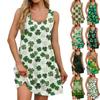 Women's Casual St. Patrick's Day Printed U-Neck Vest Dress With Side Pockets