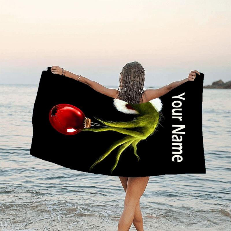 1pc Crunch Christmas2 Beach Towel with Custom Name, Beach/Swimming/Bath/Picnic/Camping Towel, Suitable for Seaside Beaches