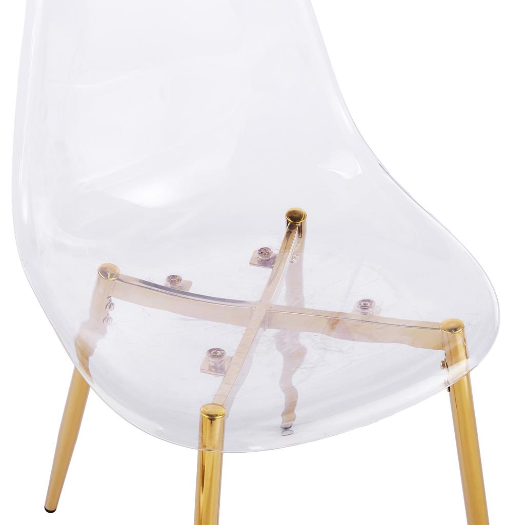 Clear Acrylic PET Spoon Chairs (Glam Gold Legs) - 4-Piece Set Modern Chic Dining Seats