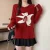 Navava Women Warm Bear Ribbon Round Neck Long Sleeve KniT T Nk3365