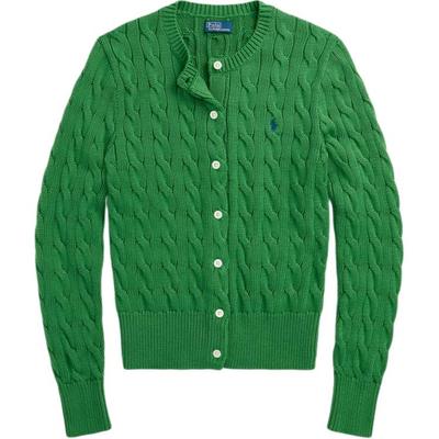 Polo SS24 Однотонный свитер крупной вязки с круглым вырезом и вышивкой пони, приталенный крой, длинный рукав, женский свитер, зеленый WMPOSWENDW20263-300