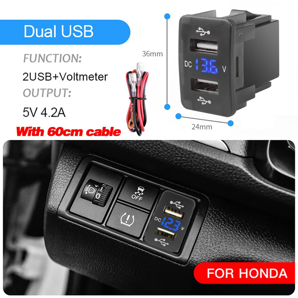 Автомобильное зарядное устройство Dual Usb 12 В-24 В 4,2 А для Honda LED Вольтметр Гнездо 2 USB порта Автомобильный адаптер для Honda CIVIC CROSSTOUR CRV ODYSSEY