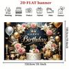 2D Floral Crown Birthday Backdrop, Luxury Black Gold Party Decoration Banner