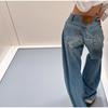 Vintage Wide-leg Printed Jeans Women's Spring Autumn 2025 New Straight-leg Loose-fit Slimming Draped Trailer Solid Color Denim Pants