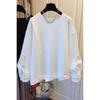 Women Spring and Autumn Design Thin Splicing Sweatshirt Vintage Solid Color Round Neck Top