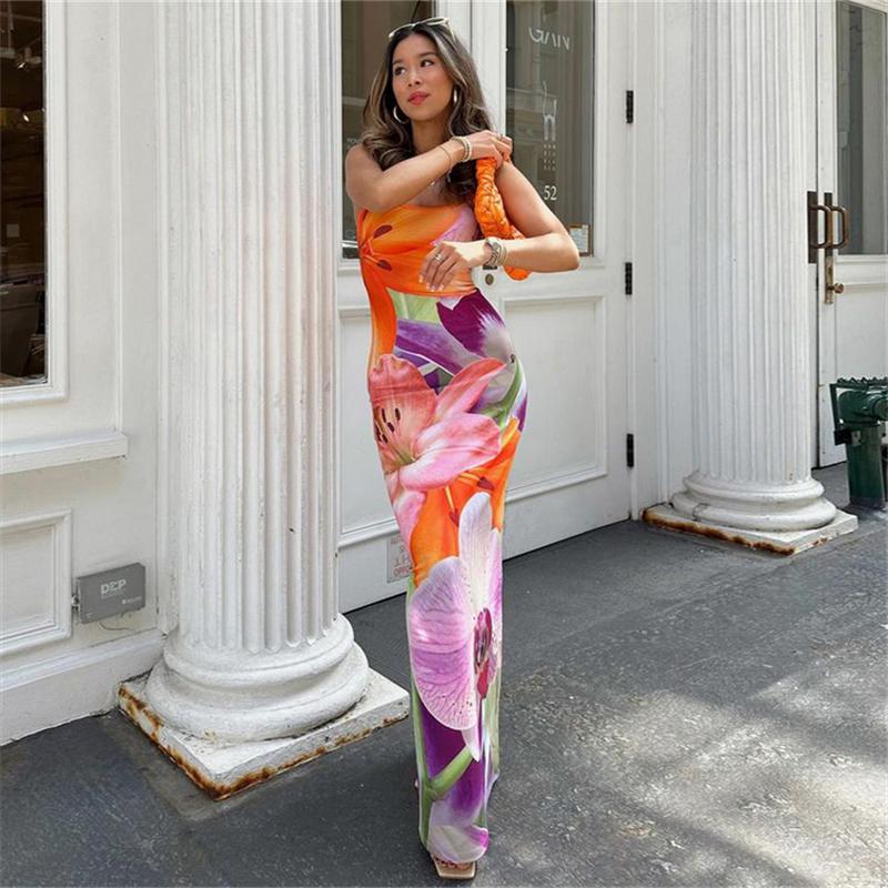 Платье с цветочным принтом Lily, летнее повседневное платье макси на бретельках, облегающее тонкое длинное платье в стиле бохо с открытой спиной, 2023