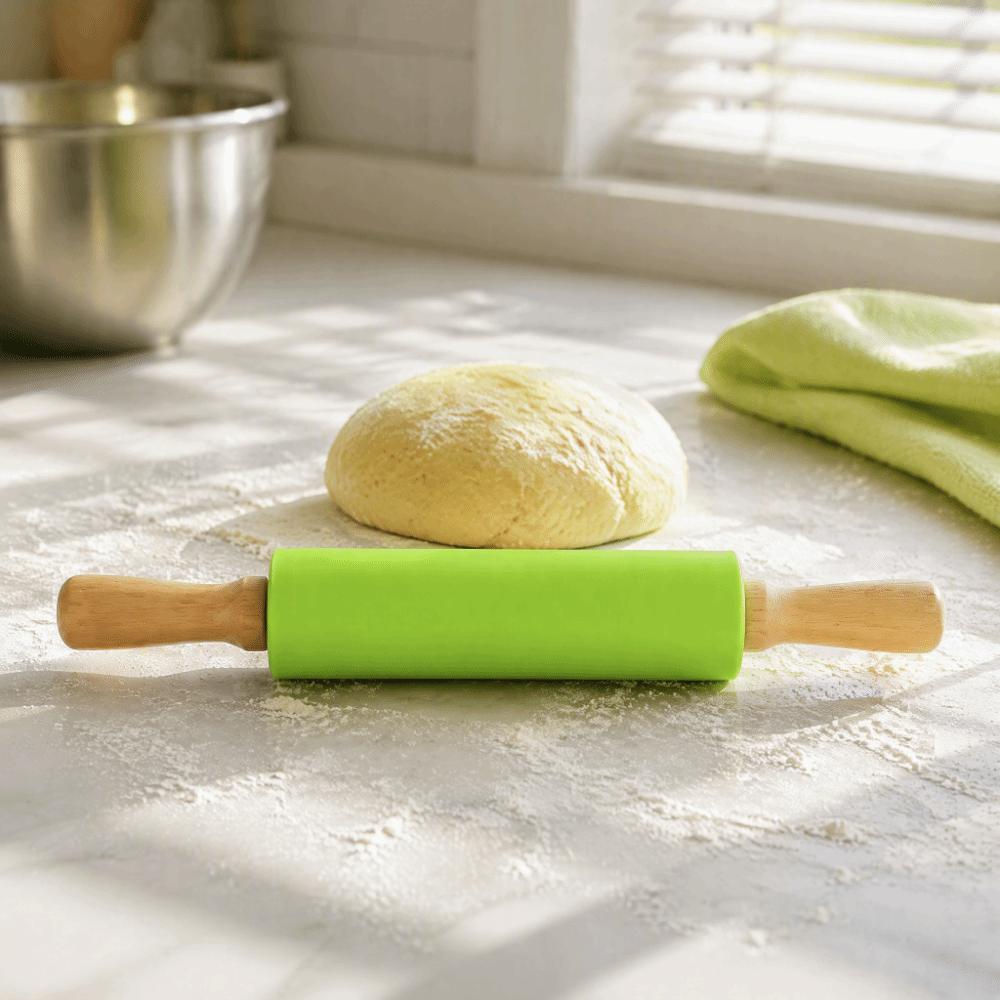Solid Wood Handle Rolling Pin Non Stick Surface Pastry Roller Dough Pancake Pastry Cookie