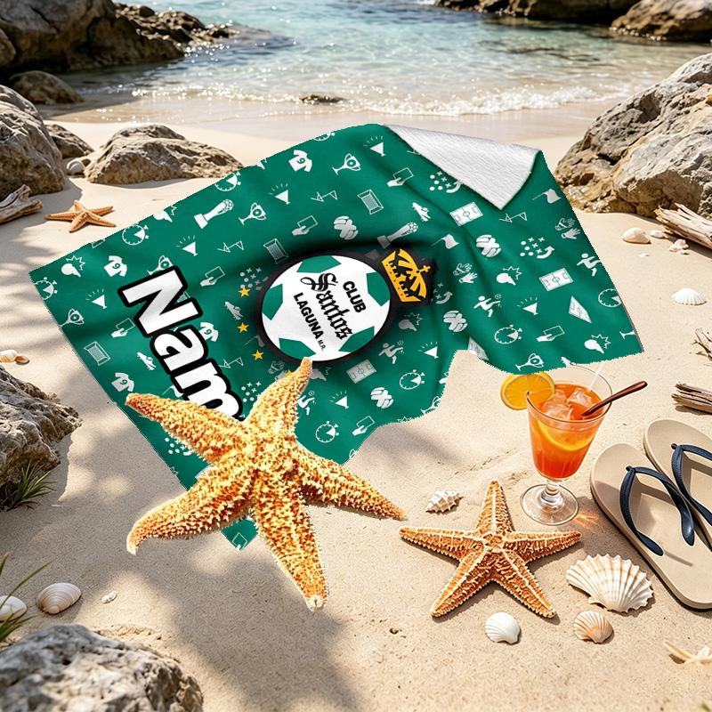 Custom Name Personalized Club Santos Laguna Print Beach Towel, for Trip Camping Beach Party Home Decor, Birthday Gift for Family & Friends