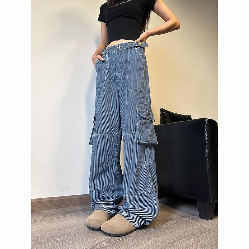 24FW Mens Striped Denim Jeans Loose Fit Plus Size Casual Workwear Trousers