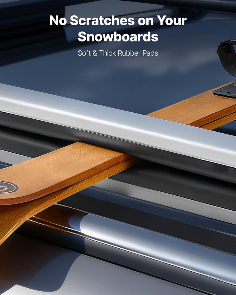 Ski & Snowboard Roof Rack, Carry up to 6 Pairs of Skis or 4 Snowboards, 2 PCS Aluminum Universal Car Roof Rack with Lock & Rubber Padding, Carrier for