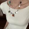 2pcs Double-layer Heart-shaped Pendant Necklace Fork Clavicle Chain Irregular Stone Necklace  Dating