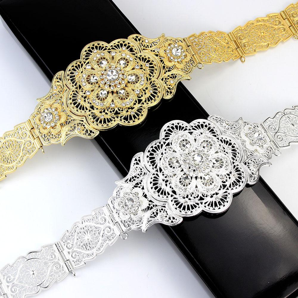 Fashion Dress Belt Crystal Wedding Jewelry Gold Color Metal Chain Link Length Adjustable