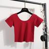Модная и простая бестселлерная футболка с U-образным вырезом, однотонная женская сексуальная футболка с короткими рукавами для девочек