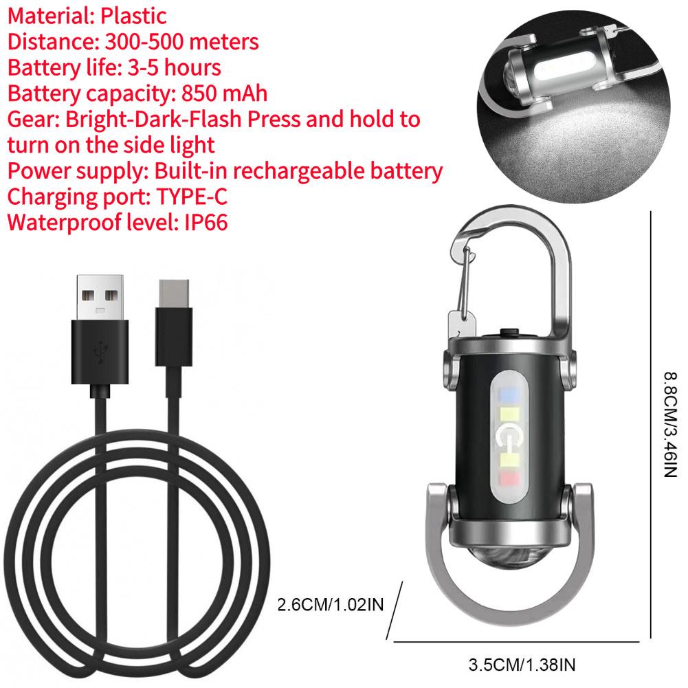 Карманный рабочий фонарь XPE COB LED Мини-брелок 500/1000 лм Type-C USB Перезаряжаемый Аварийный фонарик для активного отдыха и кемпинга