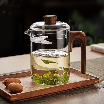 Термостойкий стеклянный чайник для зеленого чая с ароматизированным фильтром в форме полумесяца, деревянный чайник для заваривания чая Hanle, стеклянная посуда