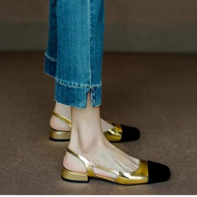 Босоножки Баотоу женские новые летние средний каблук простые с открытой пяткой цветные высокие каблуки женские толстый каблук